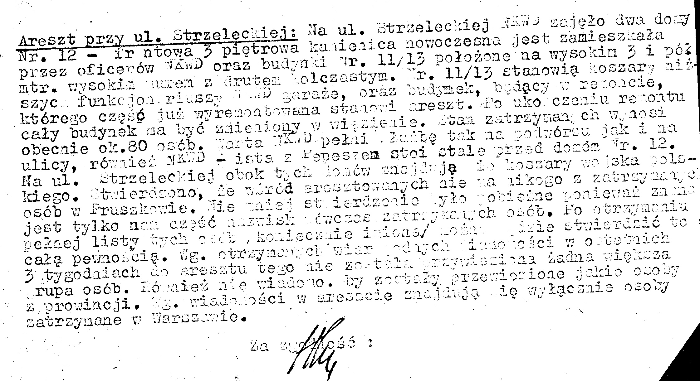 Fragment raportu siatki wywiadowczej rotmistrza Stanisława Mierzeńskiego, ps. „Glinka”
