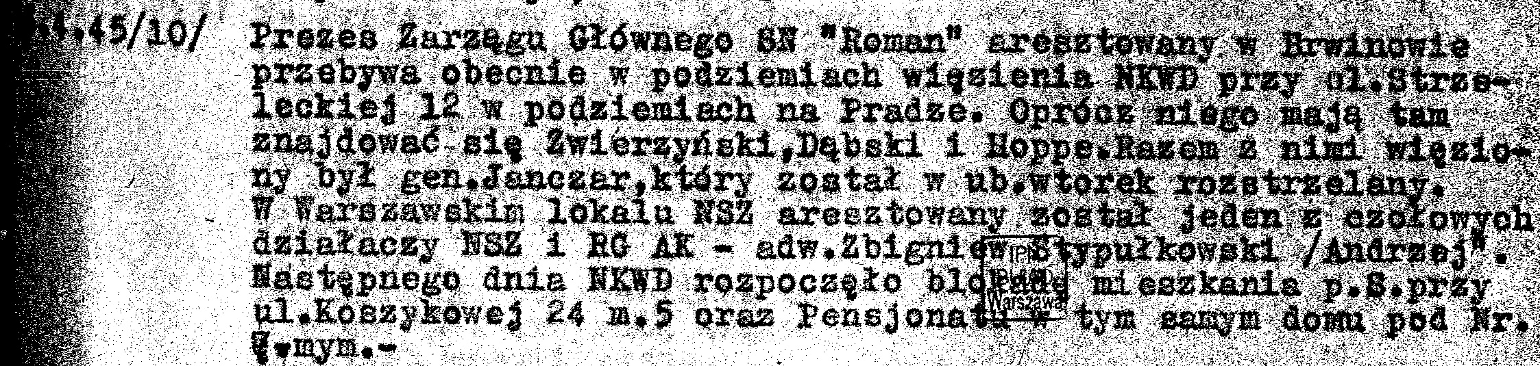 Fragment raportu wywiadowczego Okręgu Centralnego DSZ z IV 1945 r.