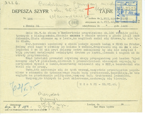 Meldunek komendanta poakowskiego obwodu Mińsk Mazowiecki Walentego Sudy, ps. „Młot”